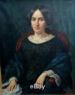 Victor Favier Portrait de Femme d'Epoque Louis Philippe HST du XIXème siècle