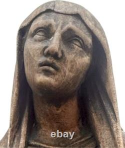 Vierge en bois sculpté ancienne, Haute-Époque 16 ème travail art populaire