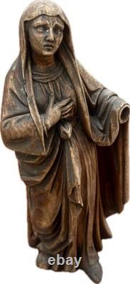Vierge en bois sculpté ancienne, Haute-Époque 16 ème travail art populaire