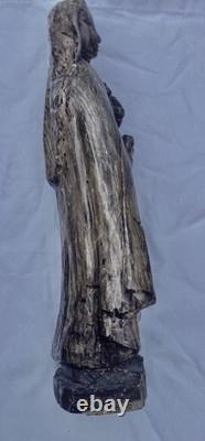 Vierge en bois sculpté ancienne, Haute-Époque 17 ème travail art populaire