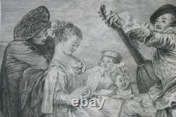 Watteau Pour nous prouver que cette belle. Gravure de Surugue, époque 18ème