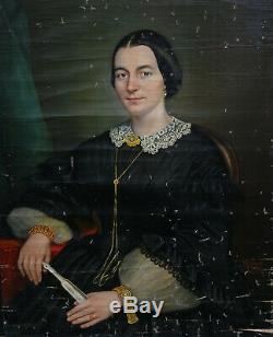 Winsch Portrait de Femme Epoque Second Empire Huile sur Toile XIXème siècle