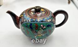 XIX Siecle Theiere En Bronze Cloisonne Motif Oiseau Papillon Fleurs Epoque Meiji