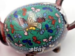 XIX Siecle Theiere En Bronze Cloisonne Motif Oiseau Papillon Fleurs Epoque Meiji