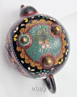 XIX Siecle Theiere En Bronze Cloisonne Motif Oiseau Papillon Fleurs Epoque Meiji